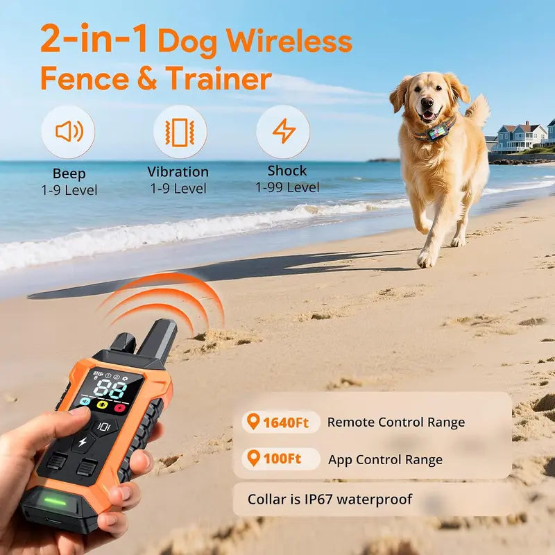 Meowant GPS Track Wireless Dog Fence System - Training Collar, Remote, Free App, 82-7000Ft Range, 3 Training Modes, Waterproof LCD Collar for Dogs over 10Lbs (Outdoor Use)